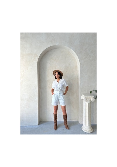 Verymoda Nakışlı Vual Şort D2821 Krem