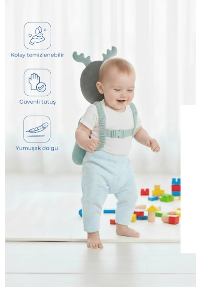 Babyjem Bebek Melek Kanadı Kafa Bel Koruma Yastığı Yeşil Kadife