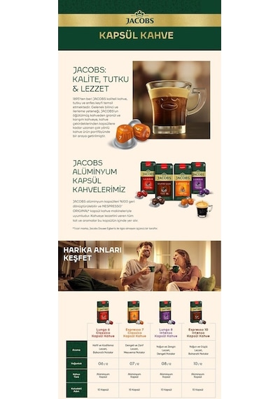 Jacobs Lungo 6 Classic Nespresso Uyumlu Alüminyum Kapsül Kahve 5 X 10'lu Kapsül Kahve