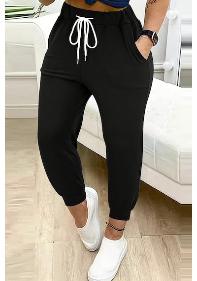 Merry See Lastik Paça Yüksek Bel Cepli Eşofman Altı Jogger Siyah