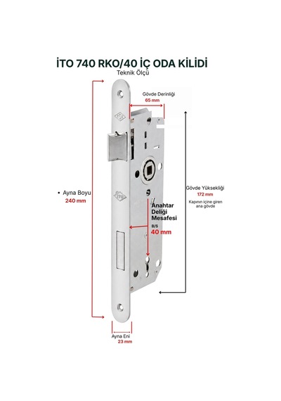 İto Ahşap İç Kapı Kilitleri 740rko/40 Extra Gömme, Oval Ayna