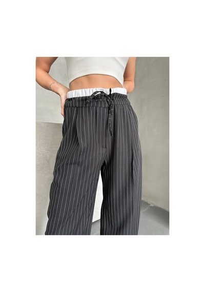 Asur Boutique Asur Butik Kadın Çizgili Poliviskon Kumaş Yüksek Bel Pantolon Siyah Asur Boutique Asur Butik Kadın Çizgili Poliviskon Kumaş Yüksek Bel Pantolon Siyah