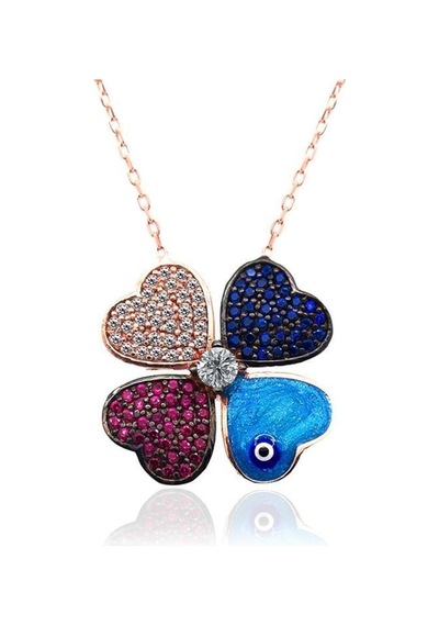 925 Ayar Gümüş Dört Yapraklı Yonca Rose Gold Renk Şans Kolyesi