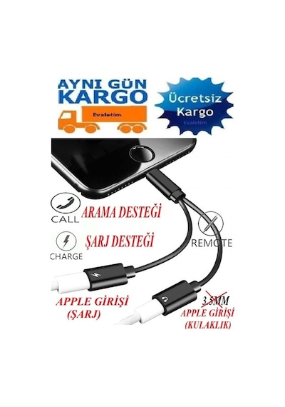 Apple Uyumlu iPhone  7 8 X Xs Max Kulaklık Şarj Çevirici Çoklayıcı Adaptör 4313