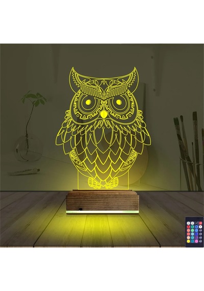 Luvivia Baykuş Tasarım 3d Lamba - Masa Gece Lambası V3 Şeffaf