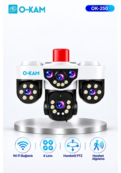 O-kam Ok-250 Premium W 4 Lensli Wi-fi Ptz Güvenlik Kamerası