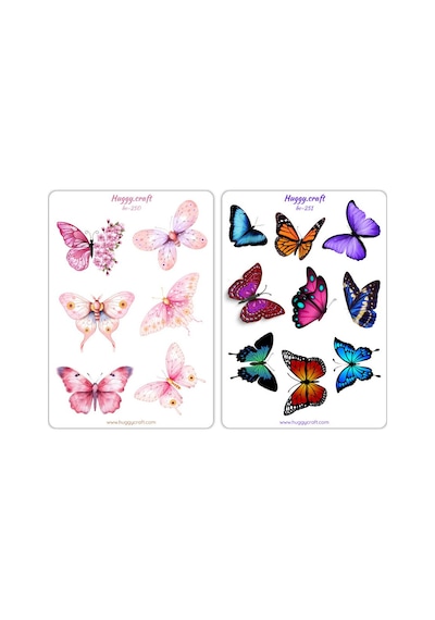 Kelebek Çeşitleri Renkli Sevimli Sticker Seti - 2 Sayfa - 15 Parça - Hc250-251 Standart