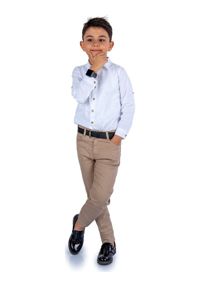 Mnk Baby & Kids Tarz Gömlek Gabardin Pantolon Erkek Çocuk Takım Mnk0422 Beyaz