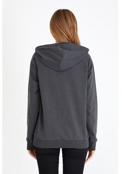 MMetalic Kadın Antrasit Kapüşonlu Basic Örme Sweatshirt