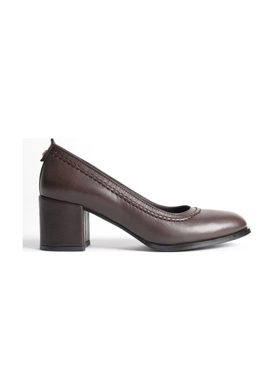 Analin Shoes Kadın Hakiki Deri Dikiş Detaylı Günlük Kalın Topuklu Ayakkabı Kahve