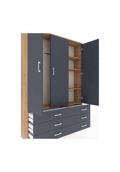 Arges Dolap 5 Raflı 6 Çekmeceli Tek Askılı 132x30x195 Çam-antrasit/antrasit Antrasıt/antrasıt Arges Dolap 5 Raflı 6 Çekmeceli Tek Askılı 132x30x195 Çam-antrasit/antrasit Antrasıt/antrasıt