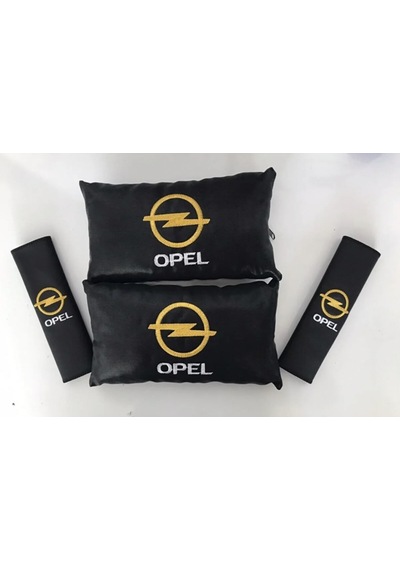 Opel Nakışlı Astra Corsa Deri 1 Çift Boyun Yastık Ve 1 Çift Kemer