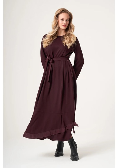 Misswhence Cupro İşlemeli Şifon Elbise 40813 Bordo