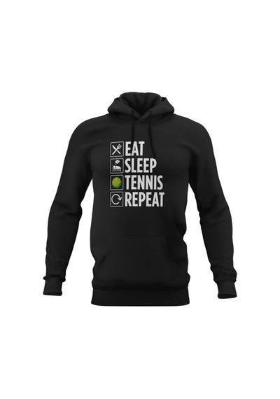 Pisa Art Eat, Sleep And Play Tennis Siyah Kapişonlu Sweatshirt Hrmsw434 Siyah