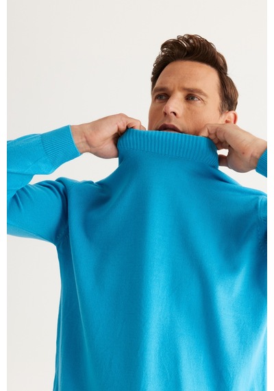 AC&Co / Altınyıldız Classics Erkek Turkuaz Standart Fit Normal Kesim Yarım Balıkçı Yaka Triko Turkuaz AC&Co / Altınyıldız Classics Erkek Turkuaz Standart Fit Normal Kesim Yarım Balıkçı Yaka Triko Turkuaz