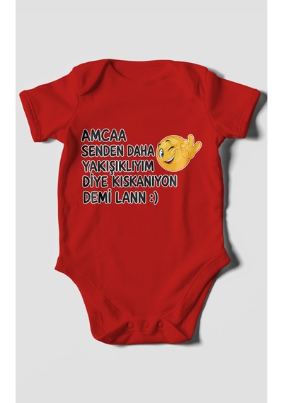 Morivokids Amaa Senden Daha Yazılı Kısa Kollu Bebek Body %100 Pamuk Kırmızı