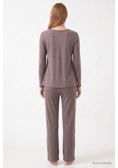 Cottonill Premium - Serene Collection Vizon Yüksek Bel Bol Paça Rib Dokulu Viskon Hamile Pijama Takımı