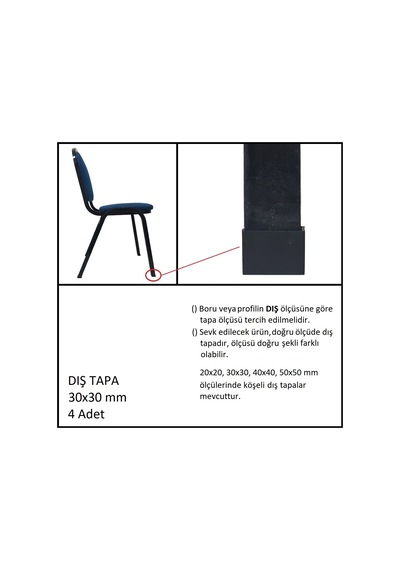 Plastik Dış Tapa, Profil Tapası, Kare, Siyah, 30x30 Mm 4 Adet Siyah