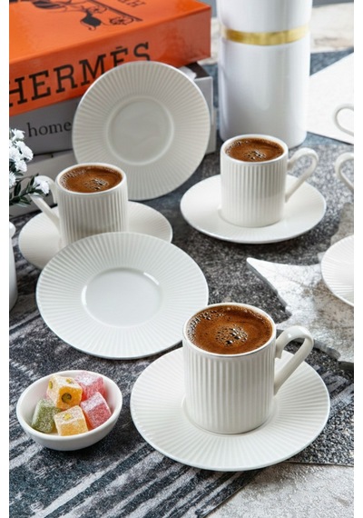 Elif 6 Kişilik 12 Parça Platin Kahve Takımı Kırık Beyaz