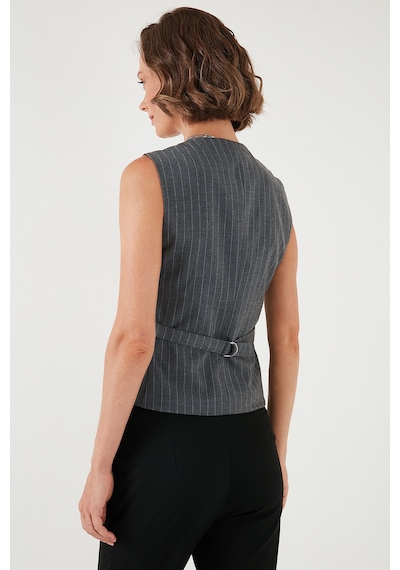 Lela Fitted-Vücuda Oturan Astarlı Klasik Dokuma Bayan Yelek 611Yl030W4 Gri-Beyaz