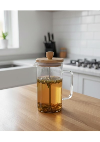 Bambu French Press 1000 Cc Bitki Çayı Filitre Kahve Bambu - Şeffaf