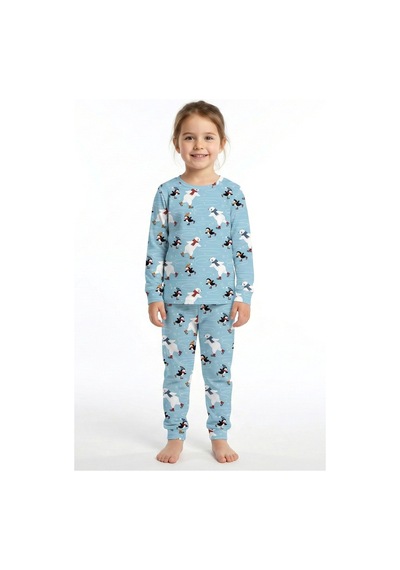 Zuzunga Unisex İnterlok Bebe Mavisi Yılbaşı Temalı Pijama Takımı Mavi