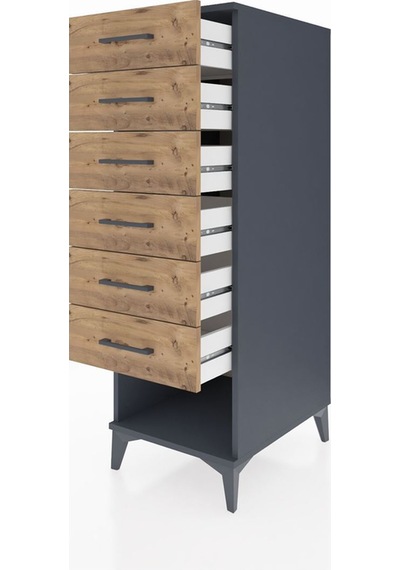 Kronos Dolap 6 Çekmeceli 44x59x134 Antrasit-çam Antrasit