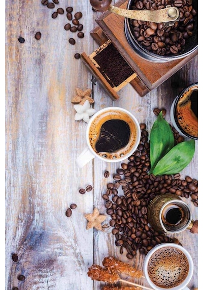 Kahverengi Kaymaz Tabanlı Coffee Temalı Mutfak Halısı Mt29n11