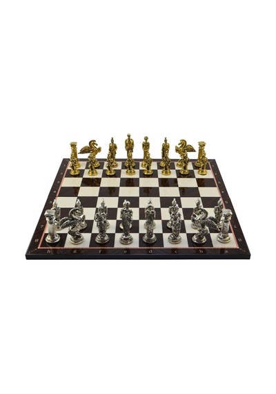 Gifthome Battal Boy Metal Pegasus Satranç Takımı Parlak Ve Katlanır Ceviz Desenli Mdf Satranç Tahtası 43x43 Cm.
