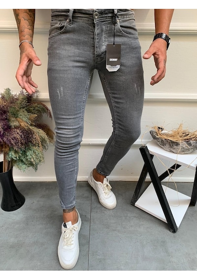 Onezero Erkek Gri Skinnyfit Likralı Jean Kot Pantolon Gri