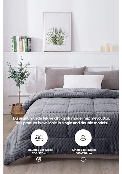 Ultra Yumuşak Çift Taraflı Wellsoft Peluş Yorgan Çift Kişilik Yıkanabilir 200x220 Cm Antrasit Antrasit