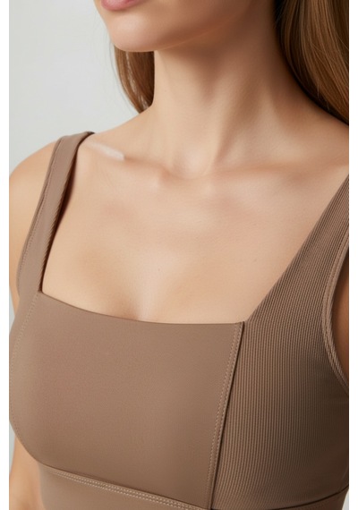 Yüksek Bel Toparlayıcı Tayt & V Sırt Destekli Spor Sütyeni - Sculpt Set Kahverengi