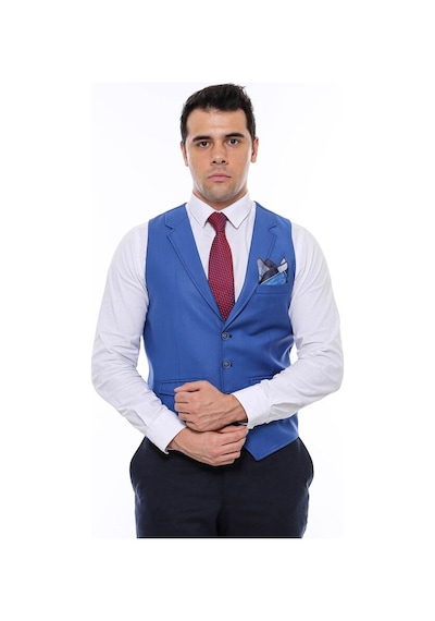 Wessi Mavi Yakalı Desensiz Erkek Yelek 001