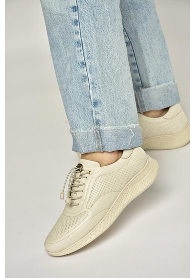 Fox Shoes Y999255803 Bej Hakiki Deri Kadın Spor Ayakkabı Sneakers Bej