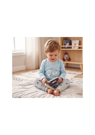Mother Love %100 Organik Bebek Pijama Takımı 3 - 36 Ay Mavi