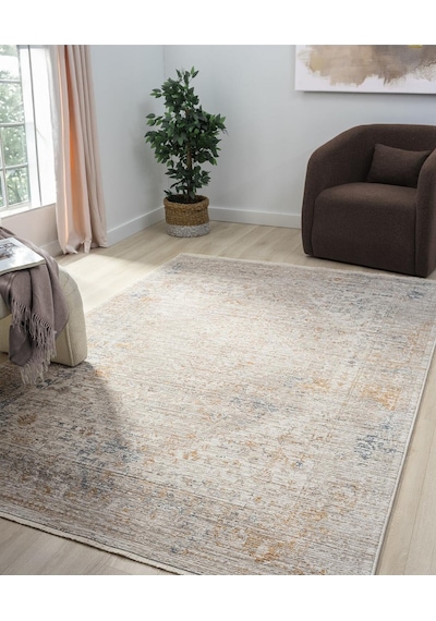 Mariesse Home Vintage Eskitme Desenli Makine Dokuma Salon Oturma Odası Halısı 10205 Bej
