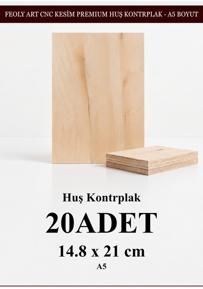 - Huş Kontrplak 20 Adet - A5 14.8 X 21 Cm - 4 Mm Cnc Kesim Lazer Kesim - Yakma - Hobi Seti 14 X 14