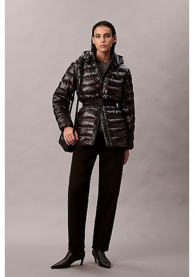 Calvin Klein Kadın Belted Lightweight Puffer Mont - Siyah Black