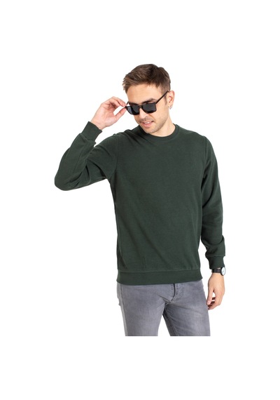 Erkek Klasik Regular Kalıp Pamuklu Selanik Yuvarlak Yaka Sweatshirt 1111-Haki Yeşili-Haki Yeşili Haki