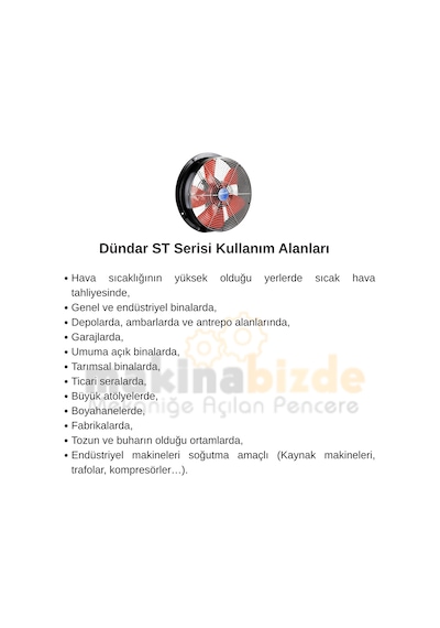 Dündar 49,5 cm ST 50 250 watt 7200 m3/h 1360 DD 380/400 volt Trifaze Aksiyal Tip Sanayi Fanı Aspiratörü