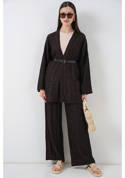 Bigdart Kadın Kimono Pantolon İkili Takım 30078 - Kahverengi