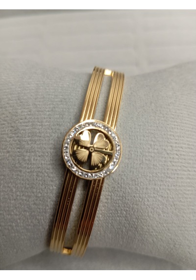Yonca Model Zirkon Taşlı Gold Renk Kelepçe Bileklik Gold