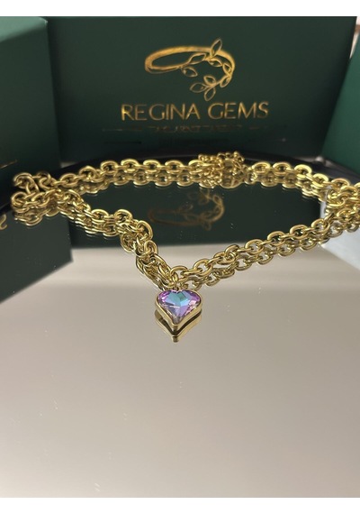 Dual Tone Heart Crystal Kolye Altın
