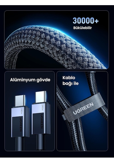 Usb-c To Usb-c 240w Pd Hızlı Şarj Kablosu, Uzay Grisi, 1m, 45067 Diger