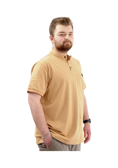 Mode Xl Büyük Beden Erkek Tişört Düğmeli Hakim Yaka T-shirt U24339 Bej Bej