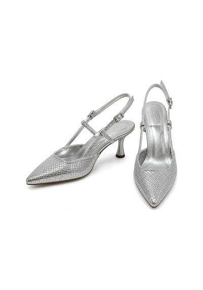 Asmi Shoes Kadın Matina Gümüş Baskılı 7 Cm Topuklu Sivri Burun Arkası Açık Ayakkabı GÜMÜŞ