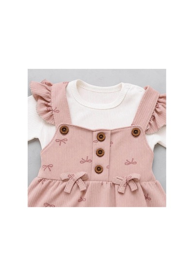 Altıntaş Baby Kız Bebek Fiyonk Desenli Somon Salopet Ve Uzun Kollu Body Takım Somon Somon