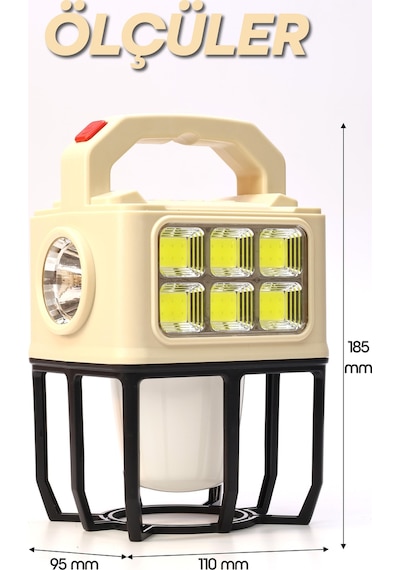 3 Modlu Şarjlı Kamp Lambası Solarlı 20 Watt Led Işık El Feneri Portatif Işıldak Gece Lamba Pr9802b Kahverengi
