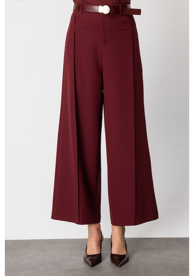 On Kadın Beli Kemerli Bol Paça Pantolon 64133 Bordo Bordo