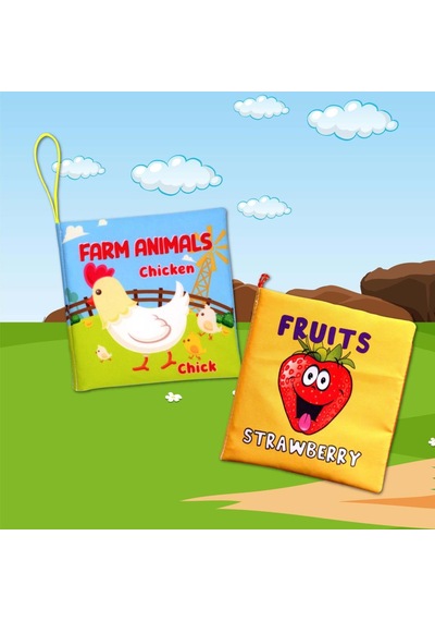 2 Kitap Tox Ingilizce Çiftlik Hayvanları ve Meyveler Kumaş Sessiz
